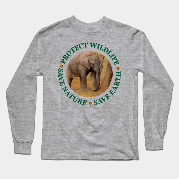 Wildlife Conservation Earth Day Elephant Calf Long Sleeve T-Shirt by PathblazerStudios